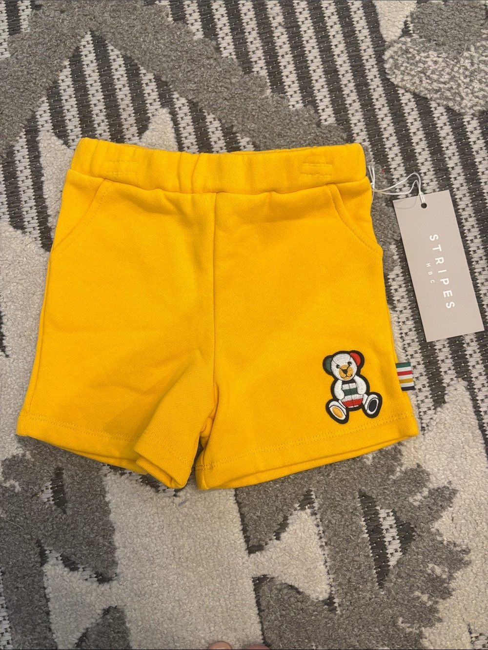 STRIPES HBC Bright Yellow Kids' Shorts with Bear Patch